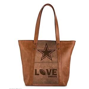 The Bradford Exchange Dallas Cowboys LOVE Faux Leather Tote Bag Rustic Fan‎ Luxe